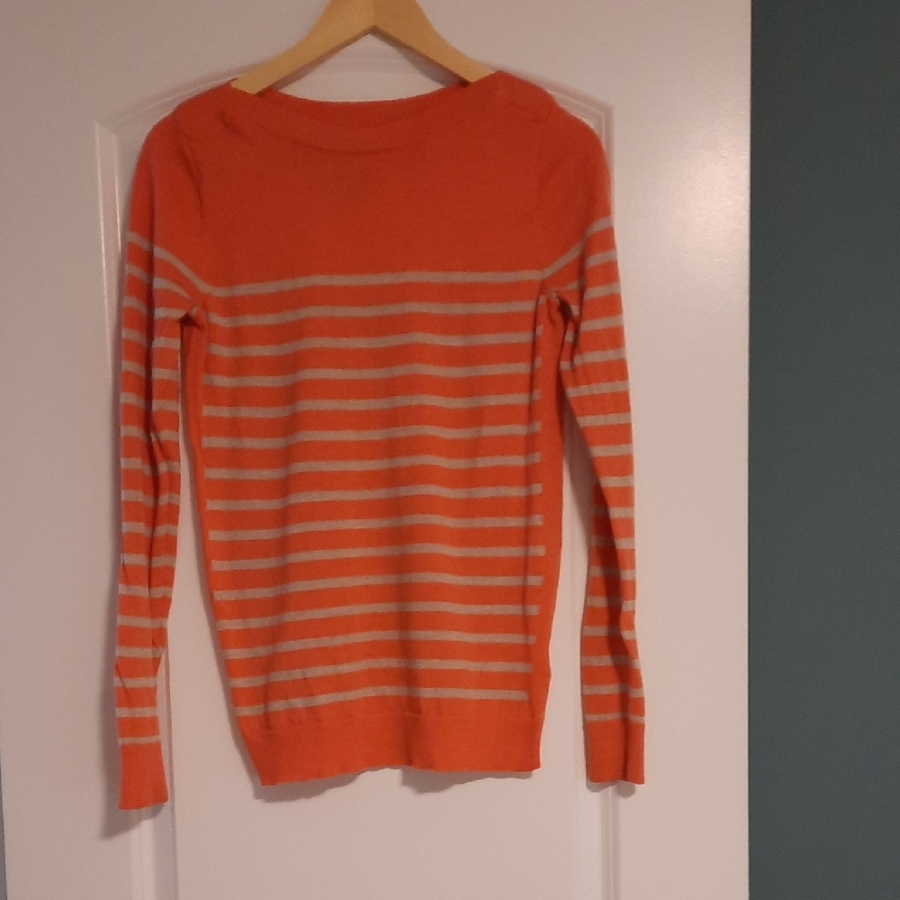 Jones New York Orange and White Crew Neck Sweater